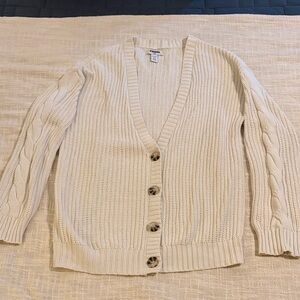 Faded Glory Cream Cable-Sleeve Button Cardigan